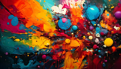 vibrant colors clash textured abstract background multiple elements visually striking composition