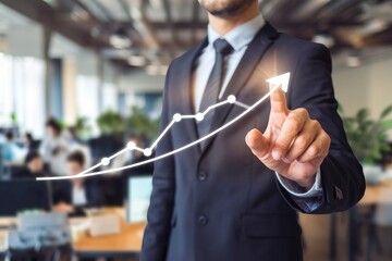 Businessman pointing growing business graph in office
