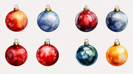 A colorful set of Christmas balls in red, blue, and gold isolated against a clean white background for festive decorating ideas