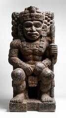 Fototapeta premium A weathered stone sculpture of a seated Mayan king, crafted in intricate detail.