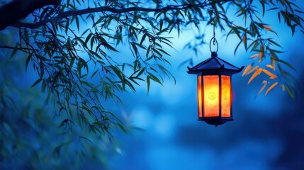 Warm Lantern Light Hanging in a Tree