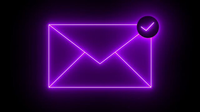 message icon animation on neon. neon Email icon with check sign indicates message status.