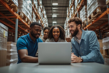 Team of Business Professionals Working in a Warehouse