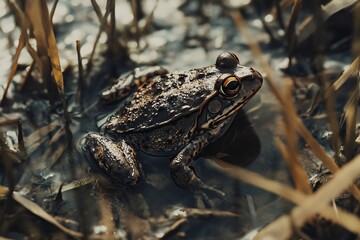 Obraz premium Frog in Wetland: A Close-up View of Amphibian Life