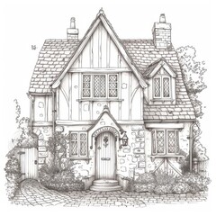 Fototapeta premium Vintage English House, Coloring Book, Drawing Imitation, Abstract Generative AI Illustration