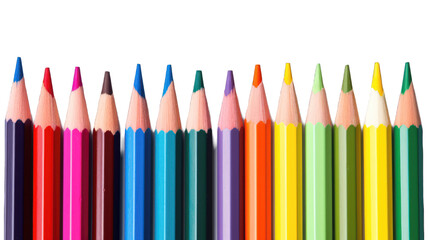 A row of colorful pencils arranged by color, ideal for drawing a