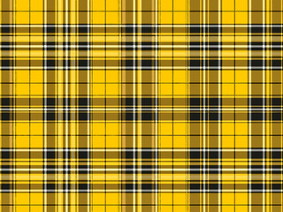 Bright yellow plaid fabric with black and white stripes for sewing and crafting projects in natural light
