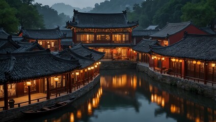 Charming Traditional Chinese Buildings in a Peaceful Water Town