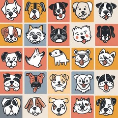 Fototapeta premium Dogs Doodle Set, Pet Animal Symbols, Hand Drawn Puppy Icons Silhouettes, Sketched Dog Character