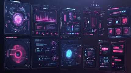 Fototapeta premium Futuristic Digital Interface with Neon Elements and Data Visualization