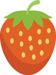 Ripe red strawberry showing seeds and stem on white background