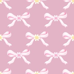 Cute ribbon bow watercolor pattern . Sweet pattern for fabric, packaging paper, scrapbooking. Isolated on white background.