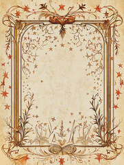 Obraz premium Ornate vintage frame with stars and floral elements