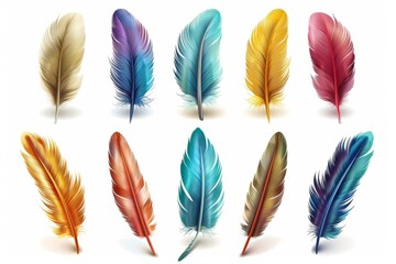 Feather icon, animal feathers isolated, plume symbol, elegant soft plume sign on white background