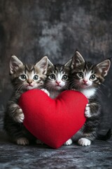 Kitten with red heart in a Valentine’s theme, adorable and romantic. Generative AI