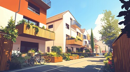 Fototapeta premium Modern Sustainable Living in a Vibrant Neighborhood