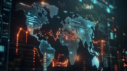Futuristic World Map with Digital Data Visualization