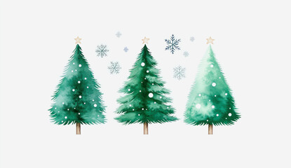 Obraz premium Pastel winter trees adorned with snowflakes in a serene watercolor style celebrating the beauty of winter landscapes