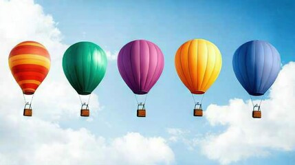 Fototapeta premium A group of colorful hot air balloons flying in a blue sky with white clouds as a backdrop