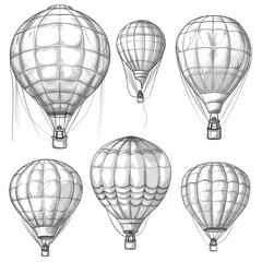 Obraz premium Hot air balloon set, contour drawings for design