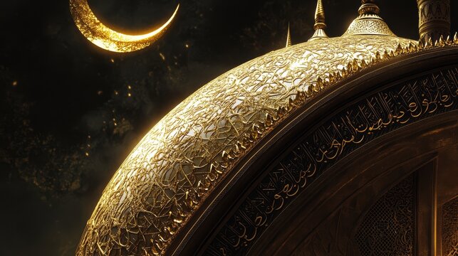 Intricate Golden Dome with Crescent Moon
