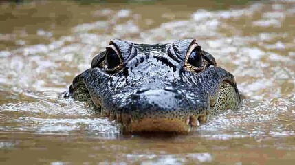 Fototapeta premium Close-up of an Alligator's Head Emerging from Water