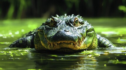 Fototapeta premium Close-up of a Crocodile's Head Emerging from Water