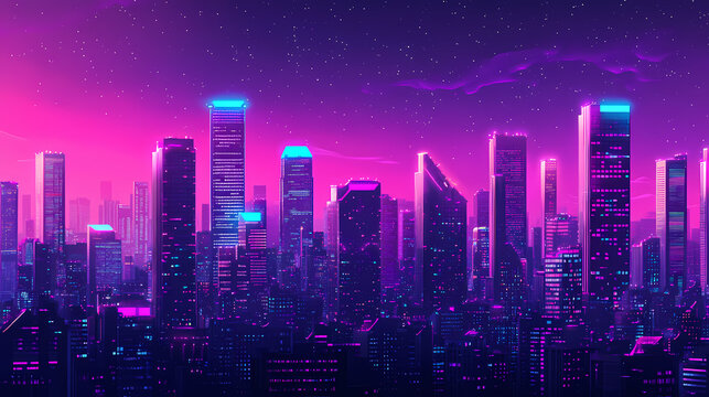 Cinematic shot of a virtual cityscape representing local business presence online, space for text above. Virtual Cityscape. Illustration