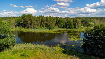 Fototapeta premium Lake view in Lithuanian forests, wild nature. Name of the lake 