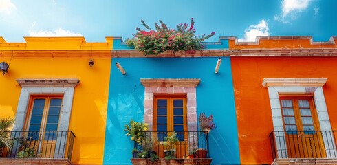 Colorful Row Houses With Balconies in Mexico City