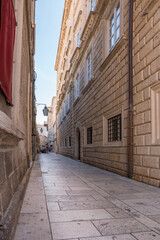 Narrow street in the old medieval town of mediterranean country