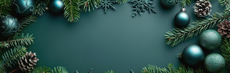 Obraz premium Green Christmas Ornaments And Pine Branches