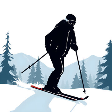black skier skiing snowy mountain scene clip art preview