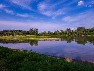 Beach of Tisza river in summer near Szeged