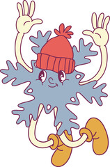 Whimsical snowflake retro groovy winter character