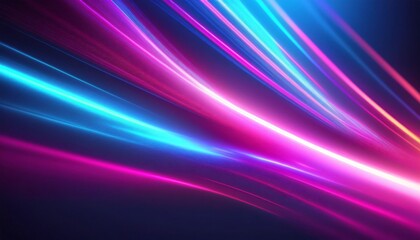 Obraz premium Dynamic and futuristic background with abstract vibrant neon light trails in pink and blue, ideal for technology or music visuals