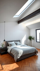 modern loft bedroom interior isolated with white highlights, png