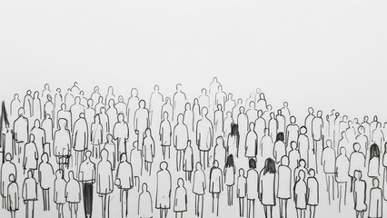 Naklejka premium Minimalistic sketch of a group of people in abstract stick-figure style