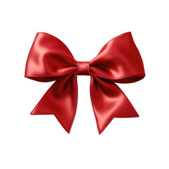 A shiny red ribbon bow, often used for gift wrapping and decorat