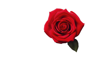 Fototapeta premium A single red rose with a green leaf on a black background, symbo