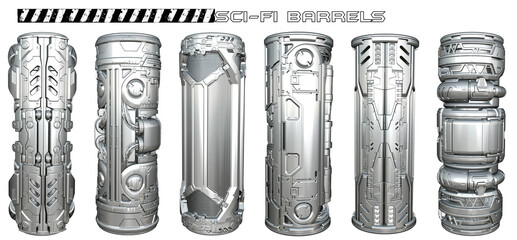 3D render of science fiction high tech barrels illustration
