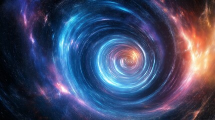 Spiral cosmic vortex with vibrant blue and orange hues
