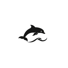 Obraz premium Silhouette of a Dolphin Jumping Over a Wave