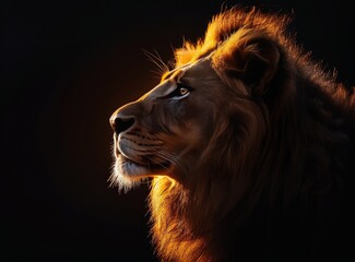 Naklejka premium Close Up of Black Lioness Looking Up With Bright Eye