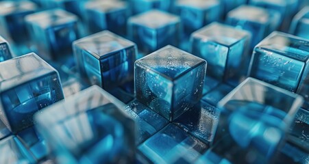Fototapeta premium Abstract Blue Cube Pattern, Modern Geometric Design, 3D Rendering