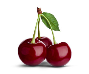 Fresh ripe red cherries isolated on white