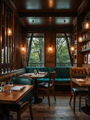 Fototapeta premium Cozy restaurant nook featuring a stunning wooden framework.