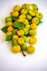 Ripe edible wild fruit from the Brazilian cerrado biome, fruit known as cagaita (Stenocalyx dysentericus) of the Magnoliopsida class and the Myrtaceae family.