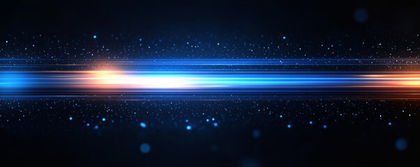 Obraz premium Abstract background with blue and orange gradient light streaks on black, glowing blurred motion effect, glowing horizontal lines. 