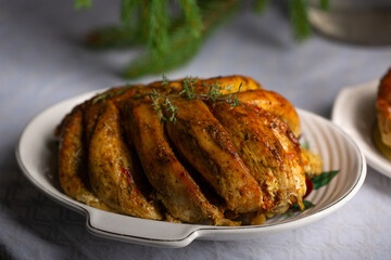 Baked chicken fillet on the bone, an alternative to holiday turkey for the holidays